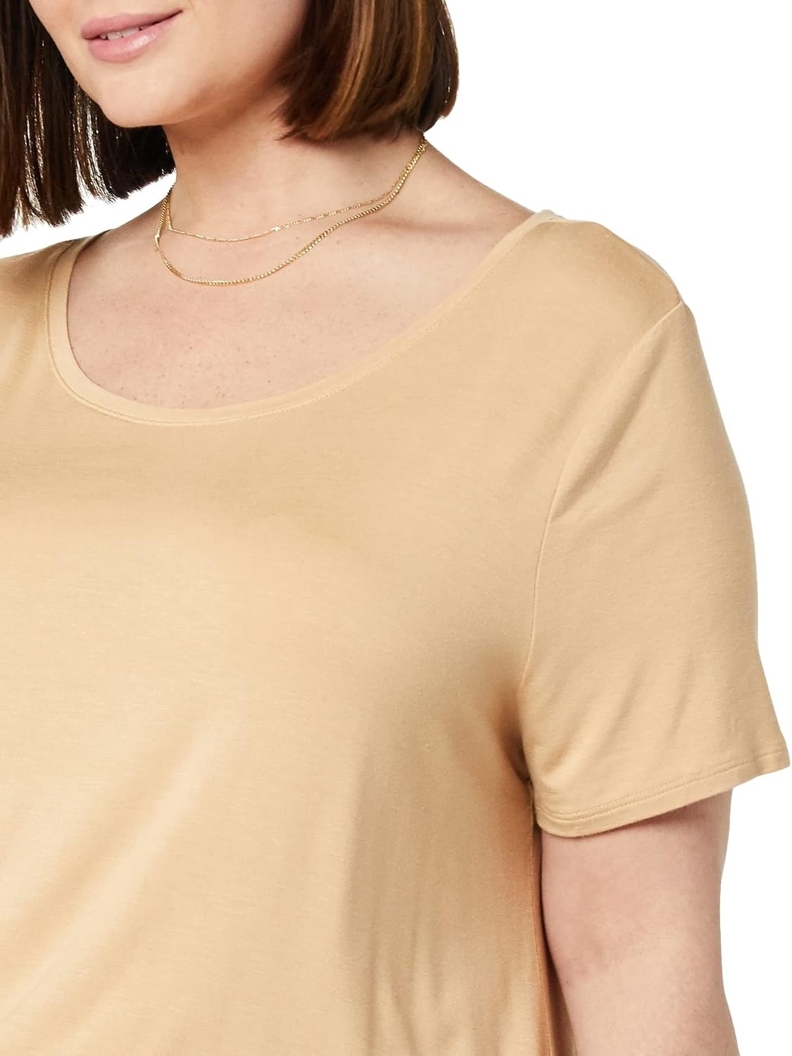 image:imageAmazon Essentials Womens ShortSleeve Scoopneck Tunic Tops TShirt Stretchy Pack of 2Charcoal HeatherLight Camel