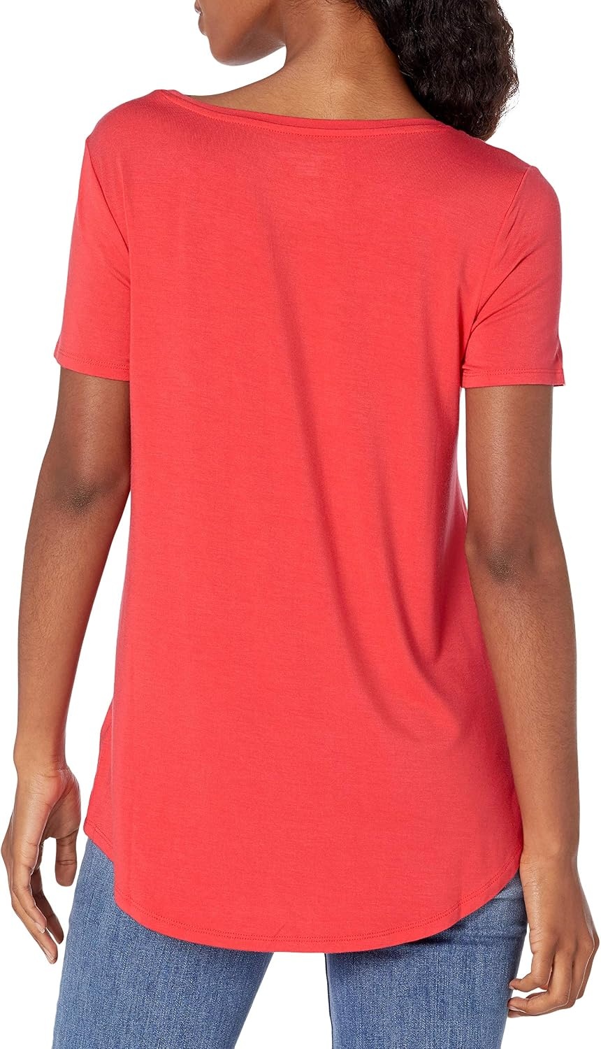 image:imageAmazon Essentials Womens ShortSleeve Scoopneck Tunic Tops TShirt Stretchy Pack of 2Charcoal HeatherRed Coral
