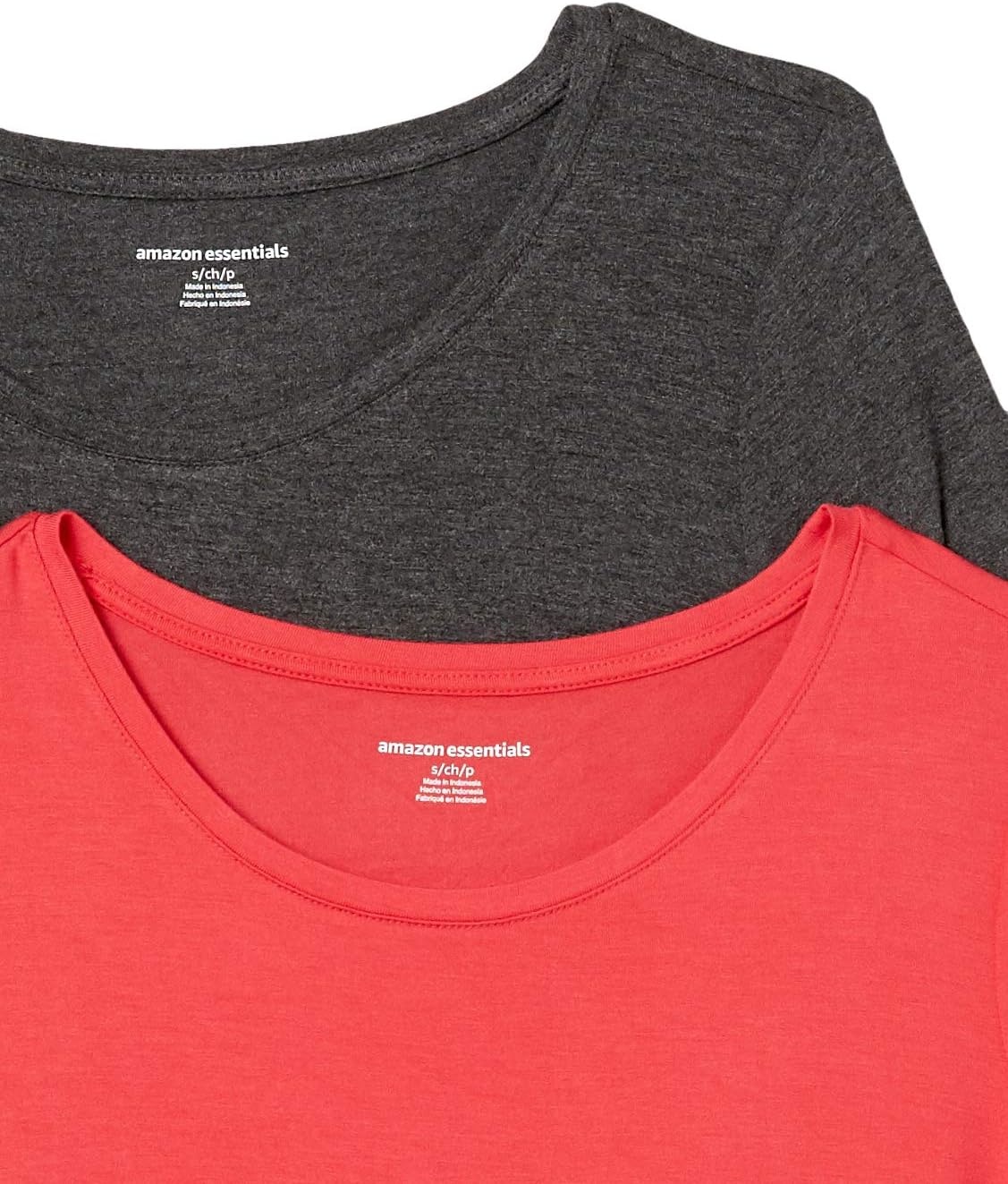 image:imageAmazon Essentials Womens ShortSleeve Scoopneck Tunic Tops TShirt Stretchy Pack of 2Charcoal HeatherRed Coral