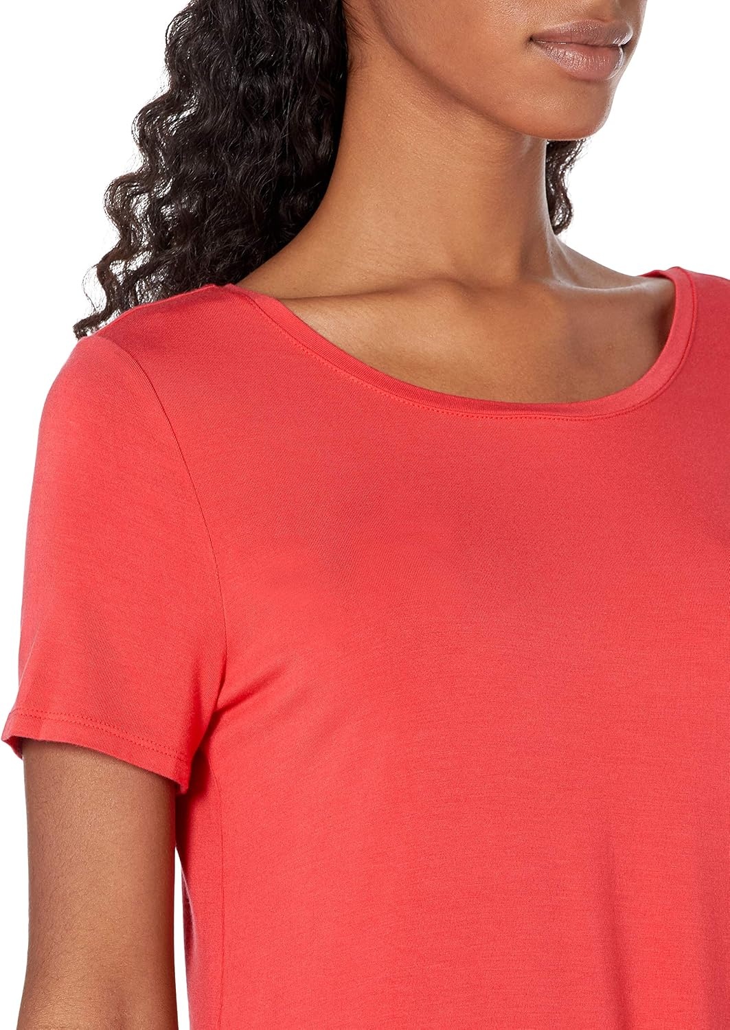 image:imageAmazon Essentials Womens ShortSleeve Scoopneck Tunic Tops TShirt Stretchy Pack of 2Charcoal HeatherRed Coral