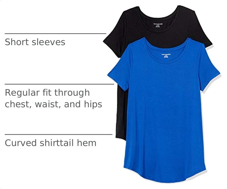 image:imageAmazon Essentials Womens ShortSleeve Scoopneck Tunic Tops TShirt Stretchy Pack of 2CobaltBlack