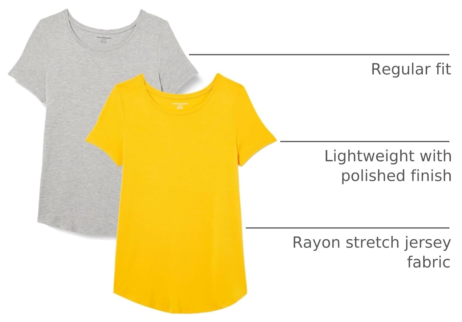 image:imageAmazon Essentials Womens ShortSleeve Scoopneck Tunic Tops TShirt Stretchy Pack of 2Light Heather Grey Golden Yellow
