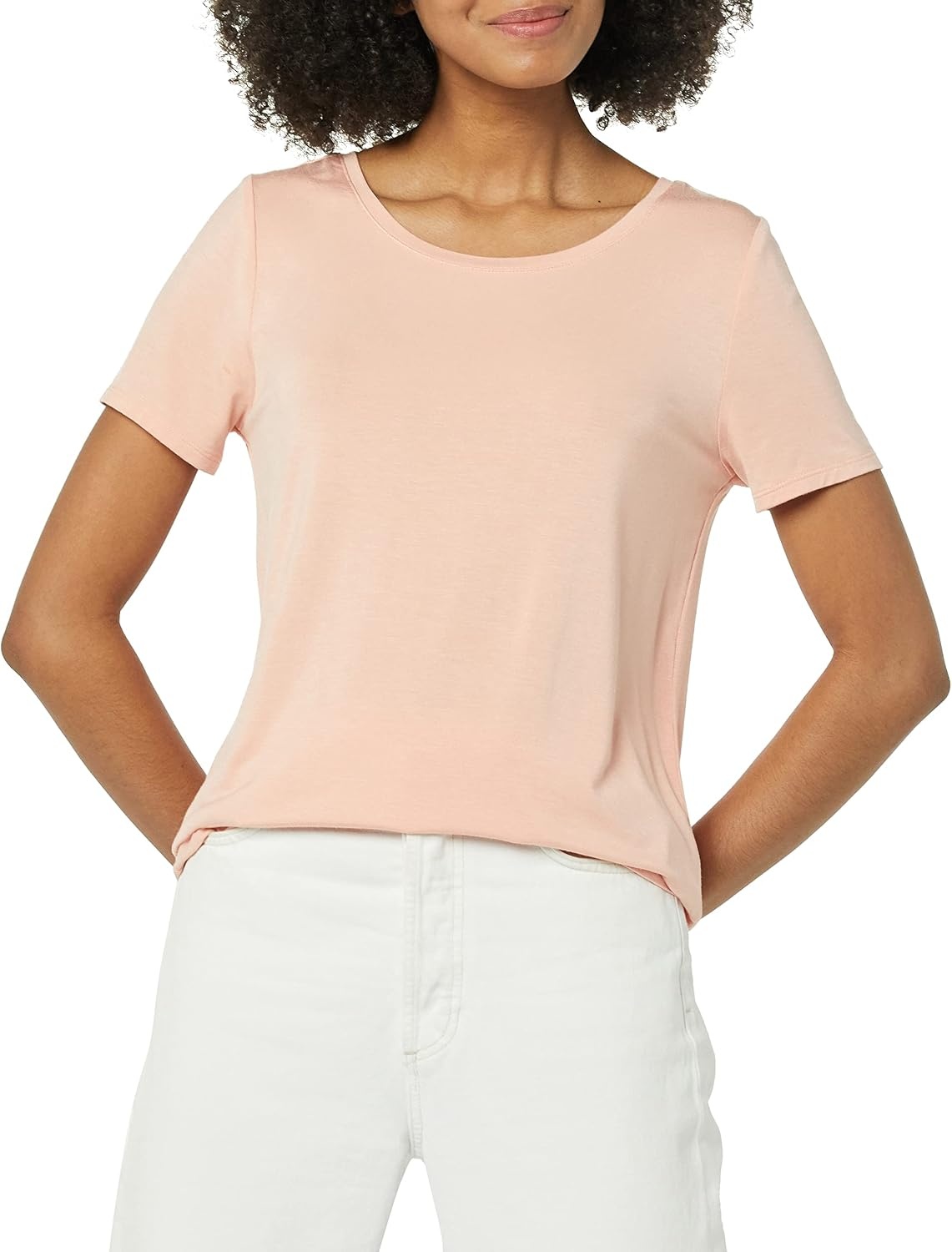 image:imageAmazon Essentials Womens ShortSleeve Scoopneck Tunic Tops TShirt Stretchy Pack of 2Navy Coral Pink