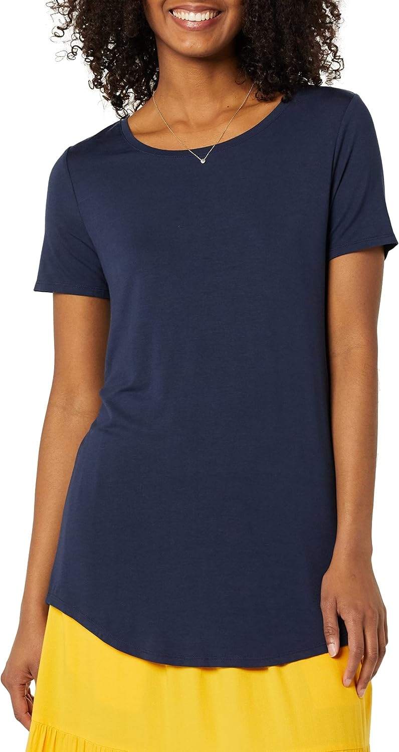 image:imageAmazon Essentials Womens ShortSleeve Scoopneck Tunic Tops TShirt Stretchy Pack of 2Navy Light Sage Green