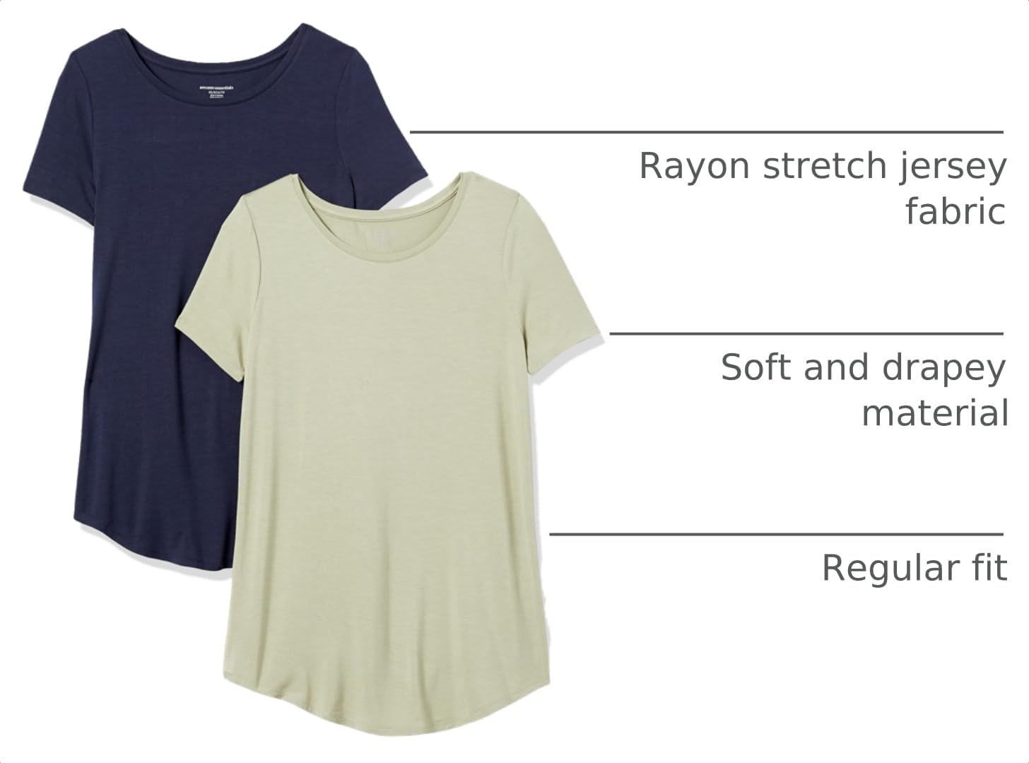 image:imageAmazon Essentials Womens ShortSleeve Scoopneck Tunic Tops TShirt Stretchy Pack of 2Navy Light Sage Green