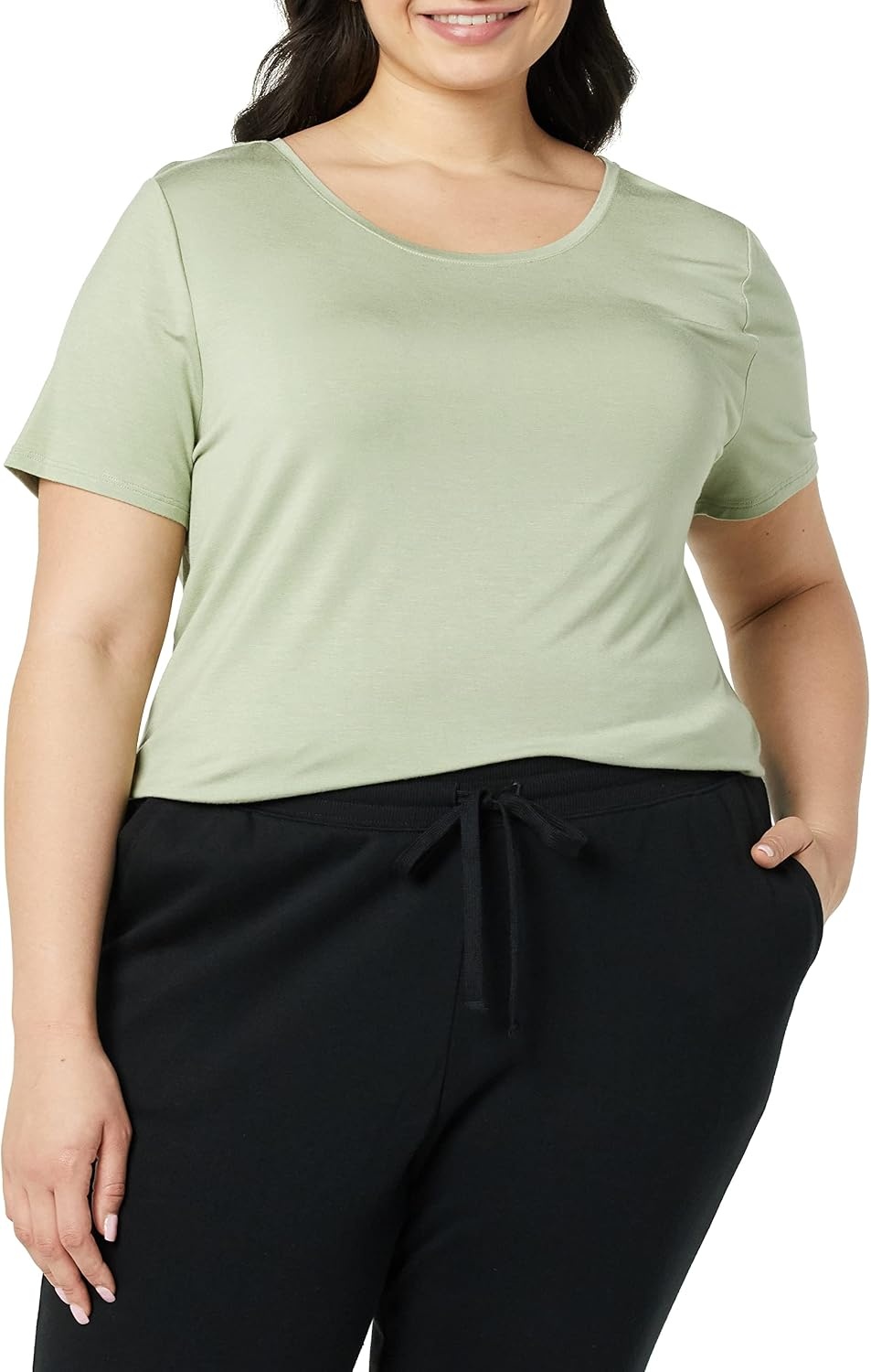 image:imageAmazon Essentials Womens ShortSleeve Scoopneck Tunic Tops TShirt Stretchy Pack of 2Navy Light Sage Green