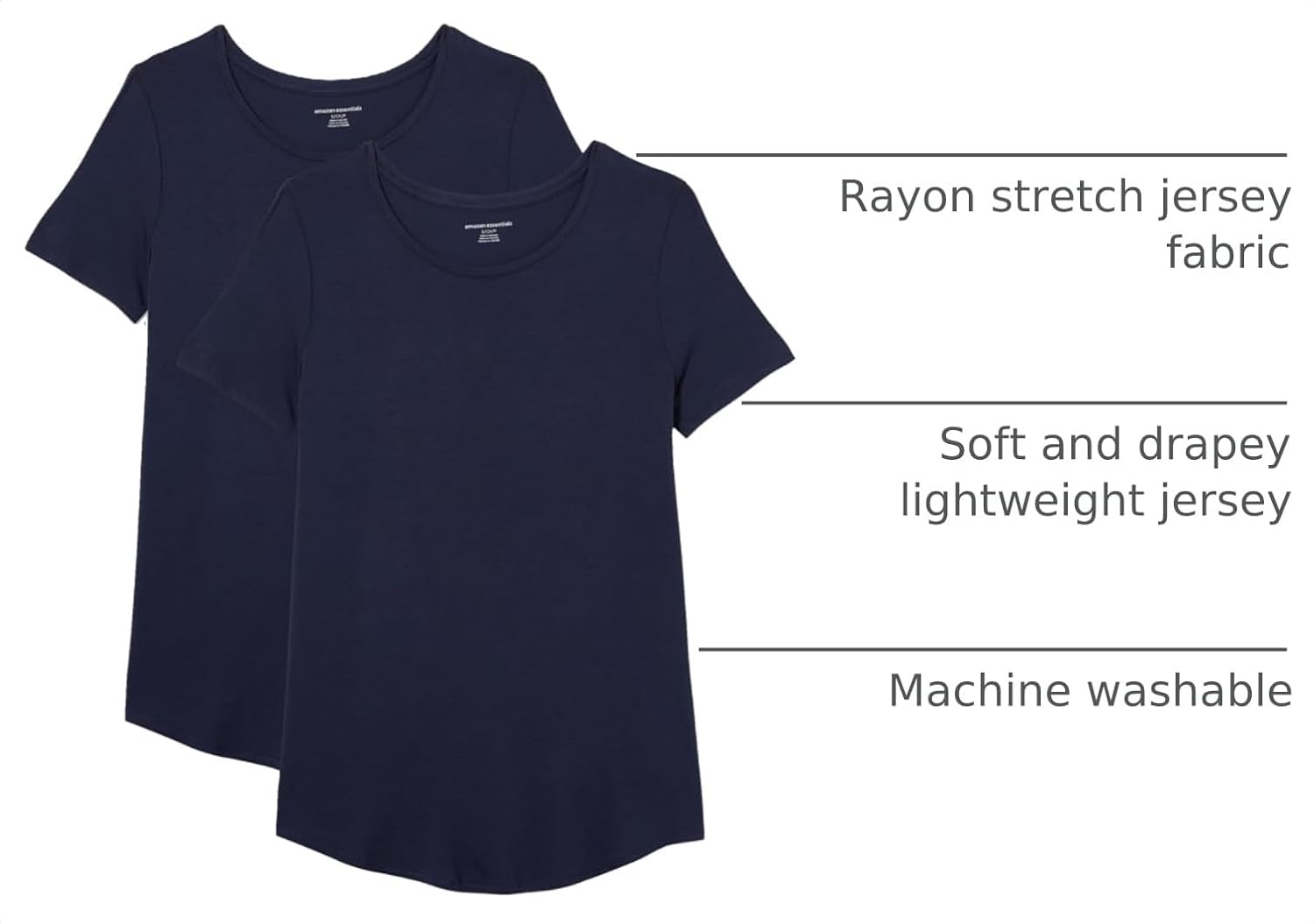 image:imageAmazon Essentials Womens ShortSleeve Scoopneck Tunic Tops TShirt Stretchy Pack of 2Navy Navy