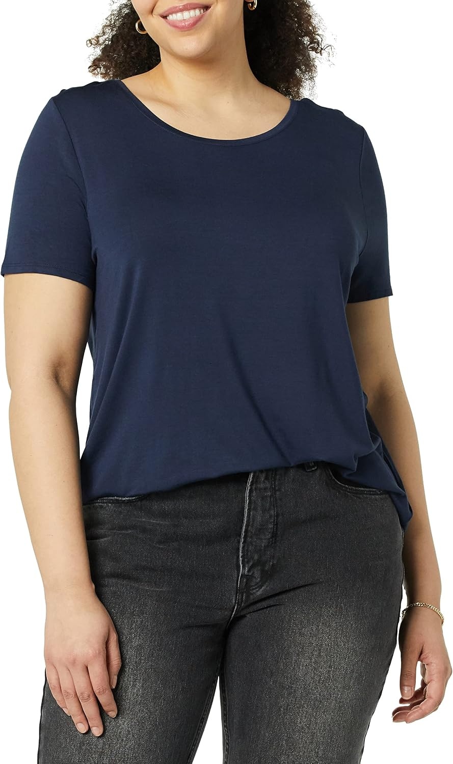 image:imageAmazon Essentials Womens ShortSleeve Scoopneck Tunic Tops TShirt Stretchy Pack of 2NavyLime Green