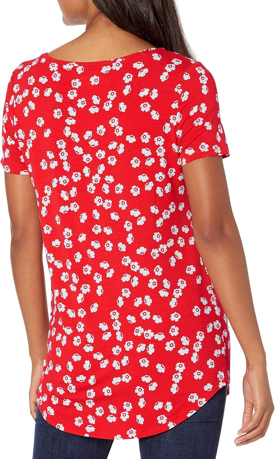image:imageAmazon Essentials Womens ShortSleeve Scoopneck Tunic Tops TShirt Stretchy Pack of 2NavyRed Flowers