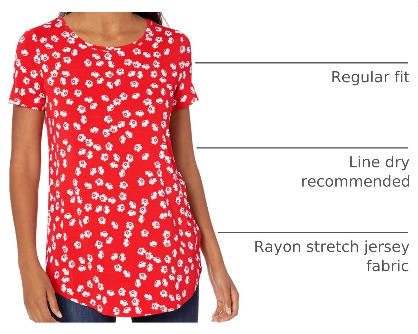 image:imageAmazon Essentials Womens ShortSleeve Scoopneck Tunic Tops TShirt Stretchy Pack of 2NavyRed Flowers