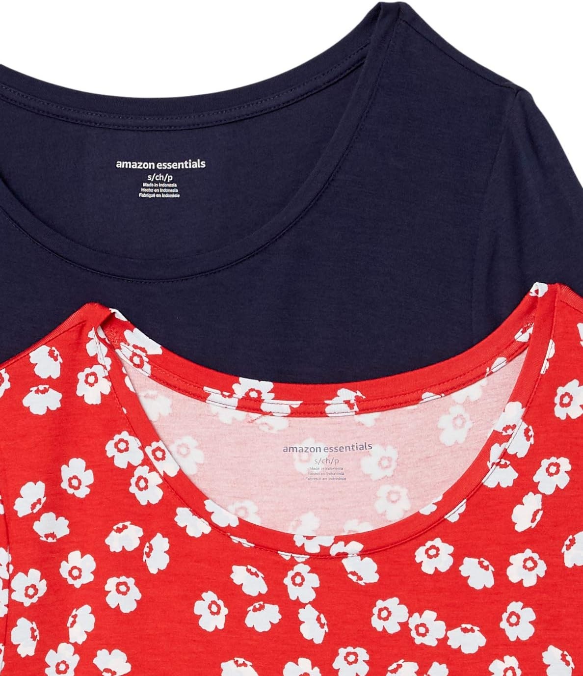 image:imageAmazon Essentials Womens ShortSleeve Scoopneck Tunic Tops TShirt Stretchy Pack of 2NavyRed Flowers