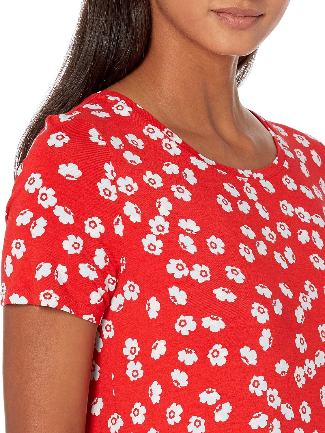 image:imageAmazon Essentials Womens ShortSleeve Scoopneck Tunic Tops TShirt Stretchy Pack of 2NavyRed Flowers