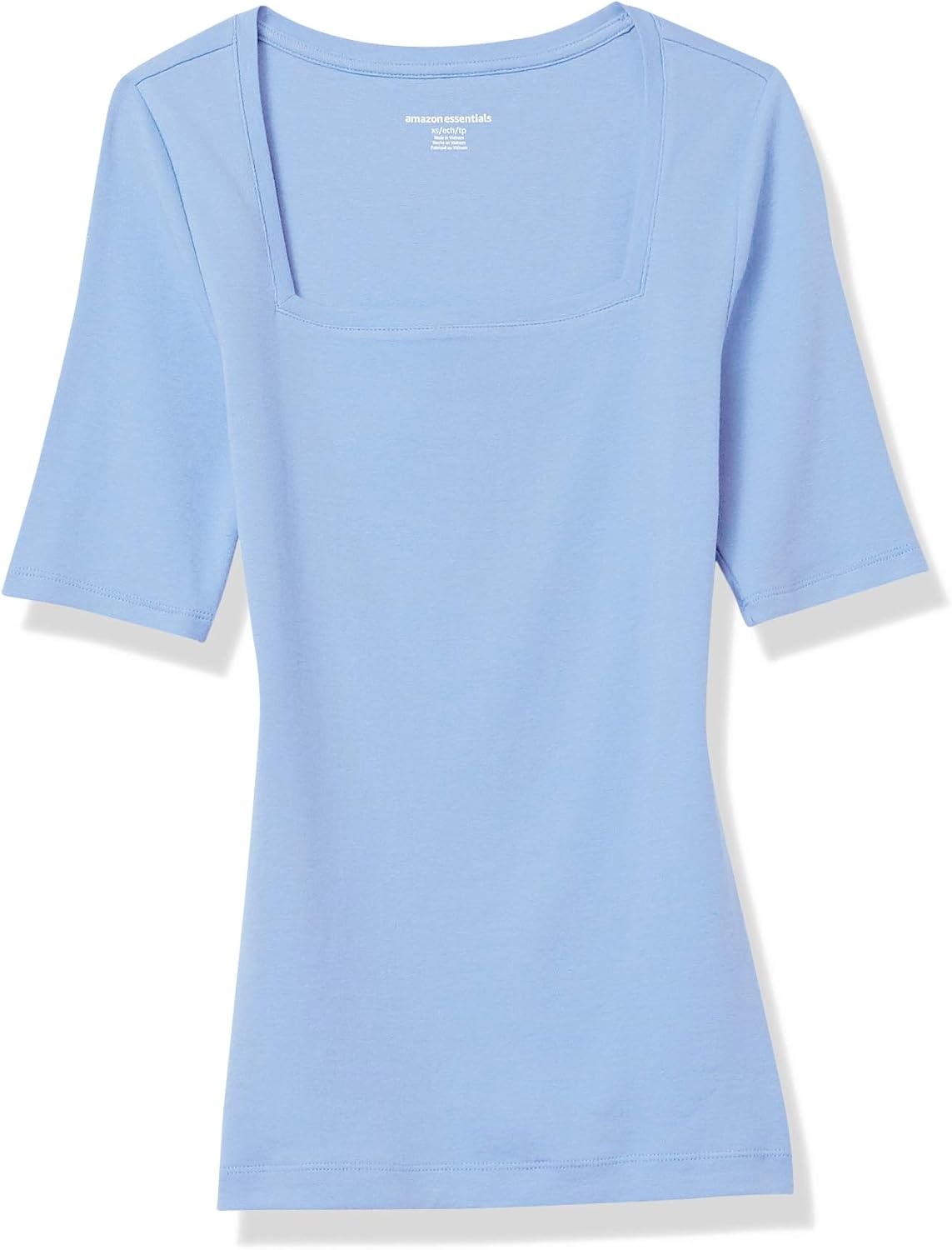 image:imageAmazon Essentials Womens Slim Fit Half Sleeve Square Neck Cotton Modal TShirtBlue Provence