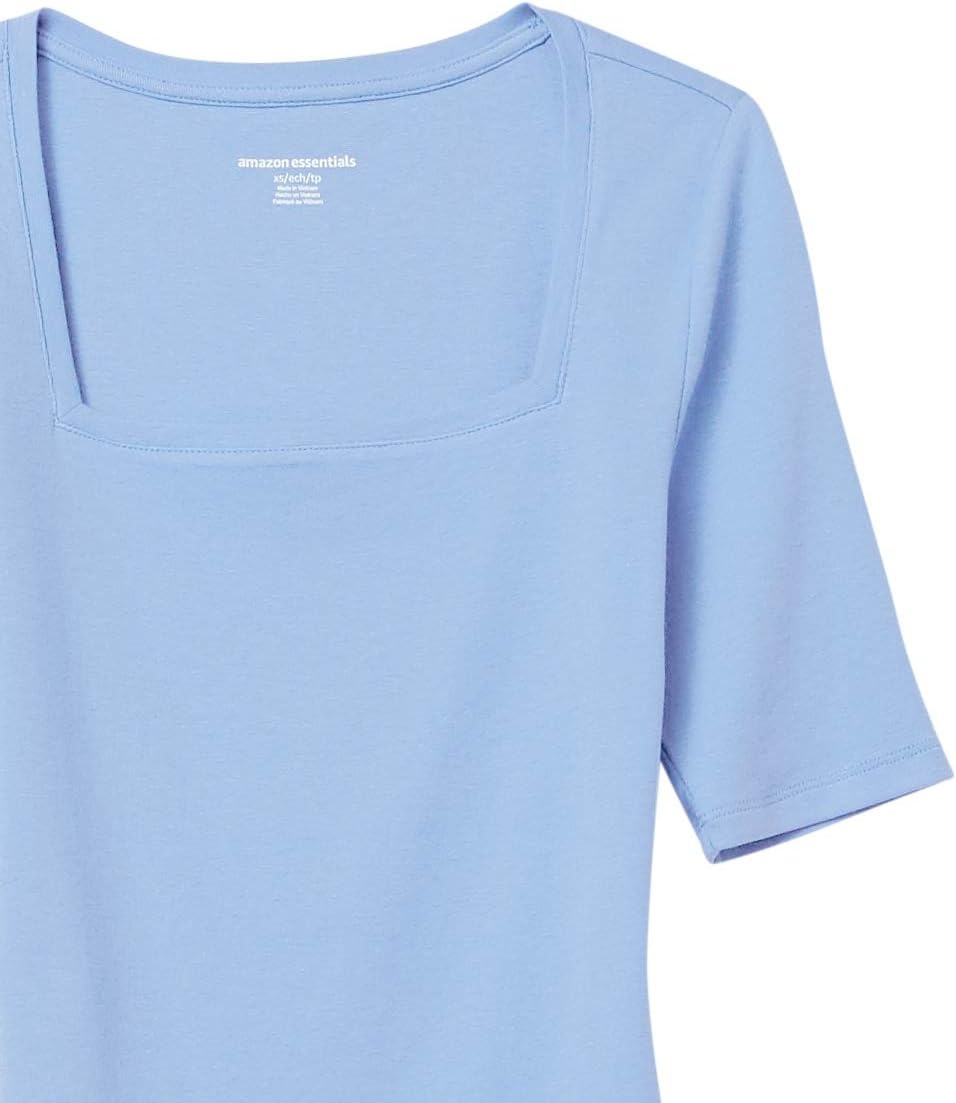 image:imageAmazon Essentials Womens Slim Fit Half Sleeve Square Neck Cotton Modal TShirtBlue Provence