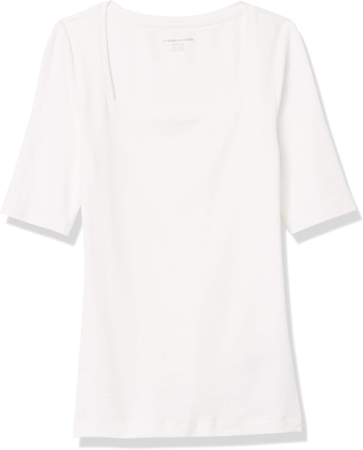 image:imageAmazon Essentials Womens Slim Fit Half Sleeve Square Neck Cotton Modal TShirtBright White
