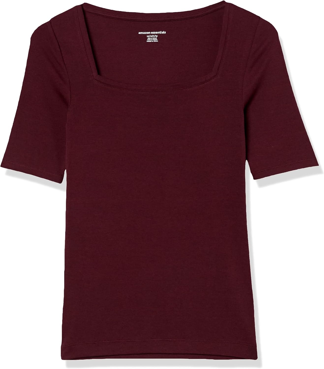 image:imageAmazon Essentials Womens Slim Fit Half Sleeve Square Neck Cotton Modal TShirtBurgundy