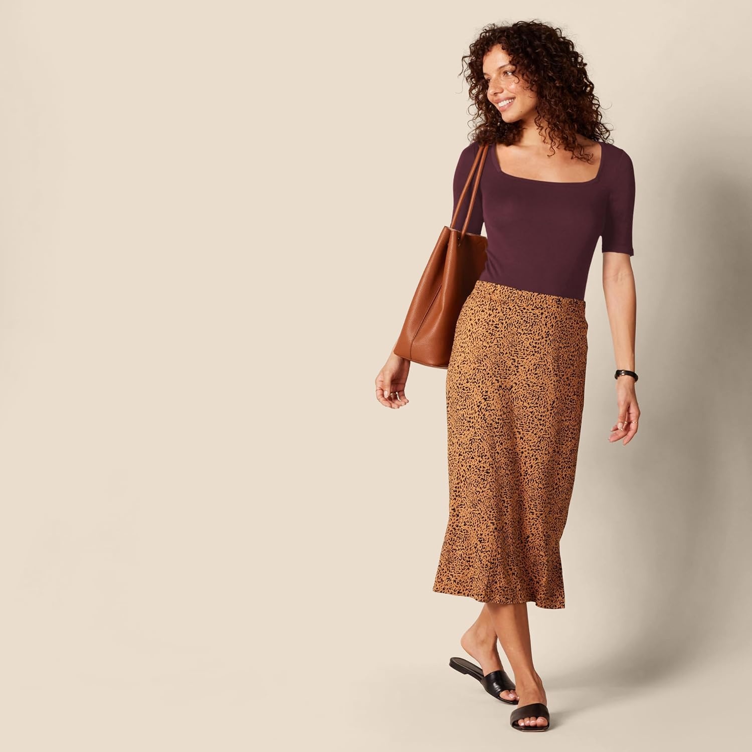 image:imageAmazon Essentials Womens Slim Fit Half Sleeve Square Neck Cotton Modal TShirtBurgundy