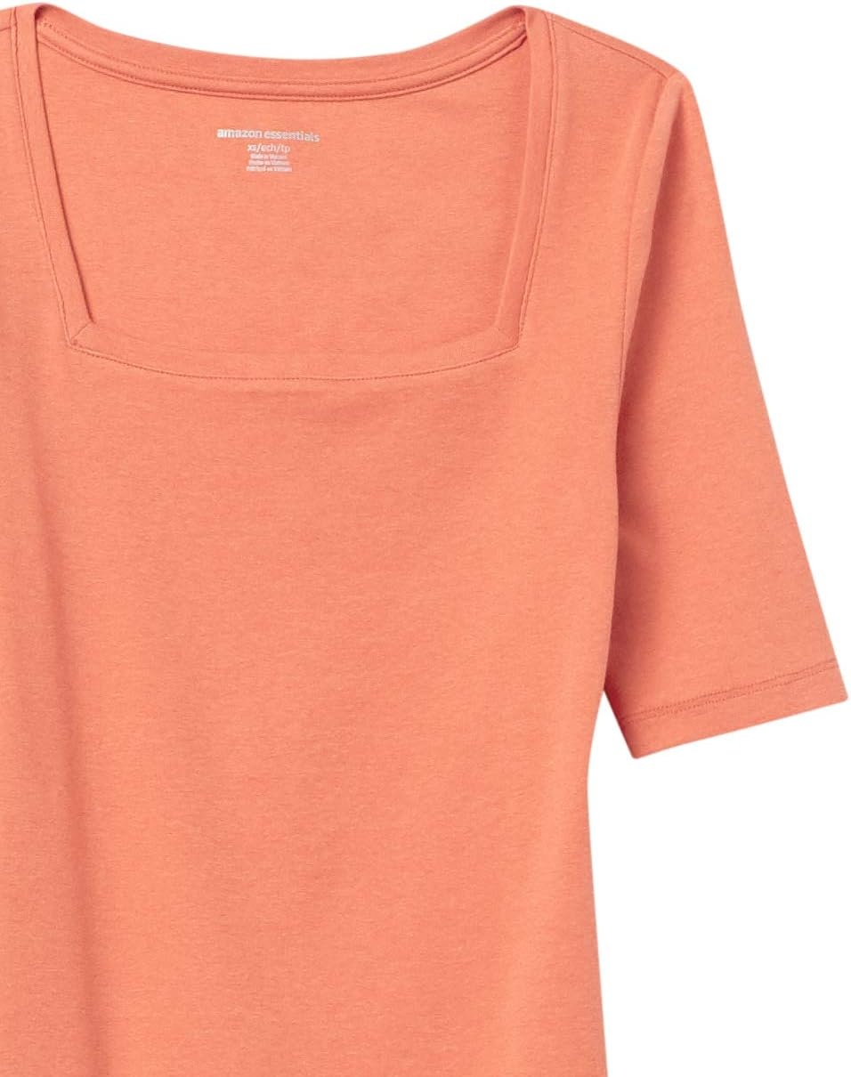 image:imageAmazon Essentials Womens Slim Fit Half Sleeve Square Neck Cotton Modal TShirtClay