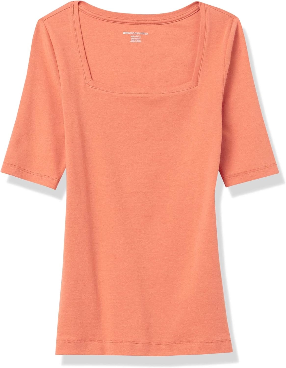 image:imageAmazon Essentials Womens Slim Fit Half Sleeve Square Neck Cotton Modal TShirtClay