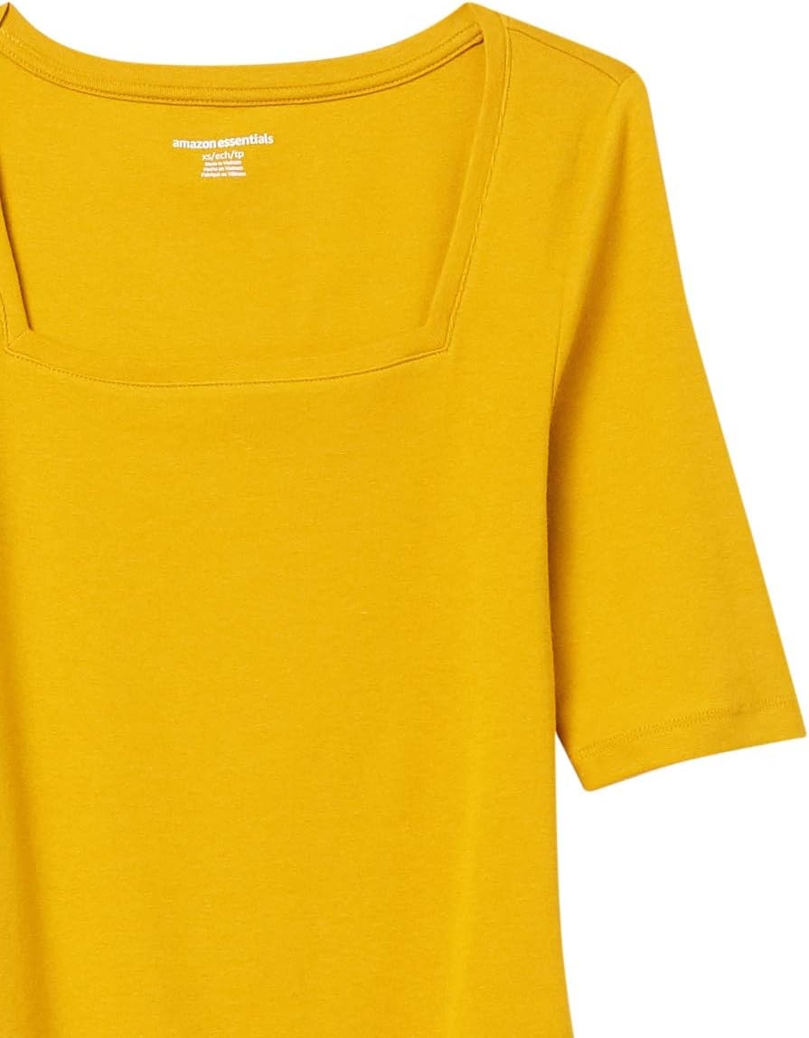image:imageAmazon Essentials Womens Slim Fit Half Sleeve Square Neck Cotton Modal TShirtDark Yellow
