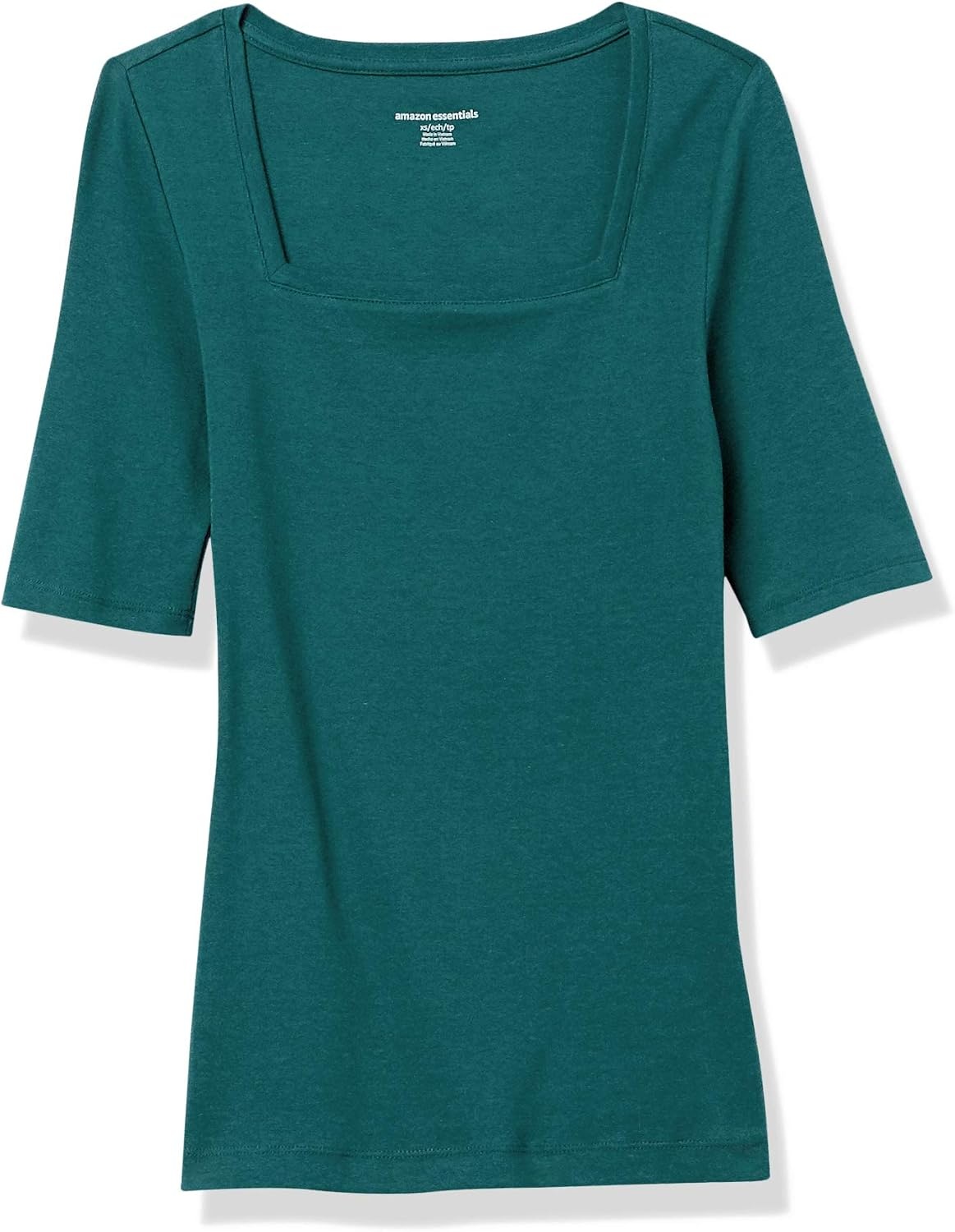 image:imageAmazon Essentials Womens Slim Fit Half Sleeve Square Neck Cotton Modal TShirtGreen Botanical