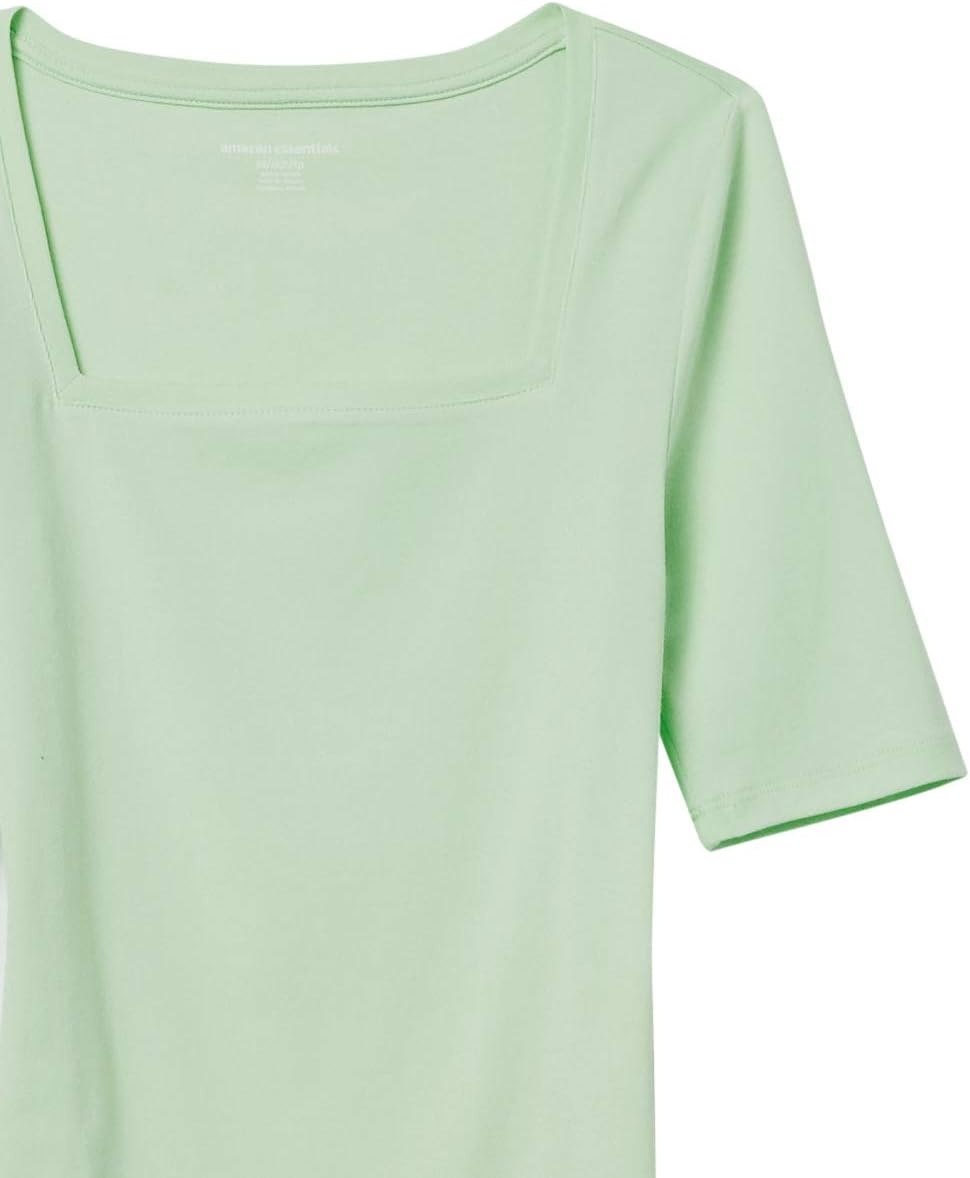 image:imageAmazon Essentials Womens Slim Fit Half Sleeve Square Neck Cotton Modal TShirtLight Green
