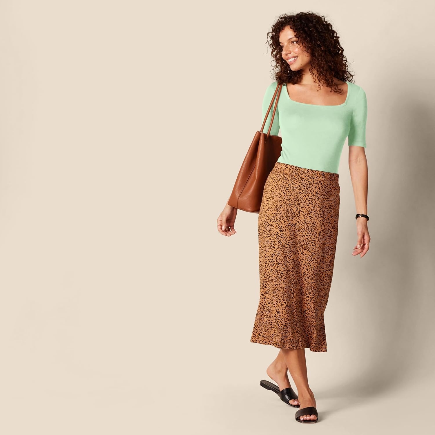 image:imageAmazon Essentials Womens Slim Fit Half Sleeve Square Neck Cotton Modal TShirtLight Green