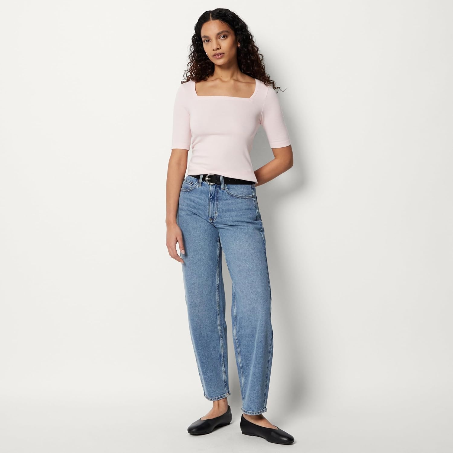 image:imageAmazon Essentials Womens Slim Fit Half Sleeve Square Neck Cotton Modal TShirtLight Pink