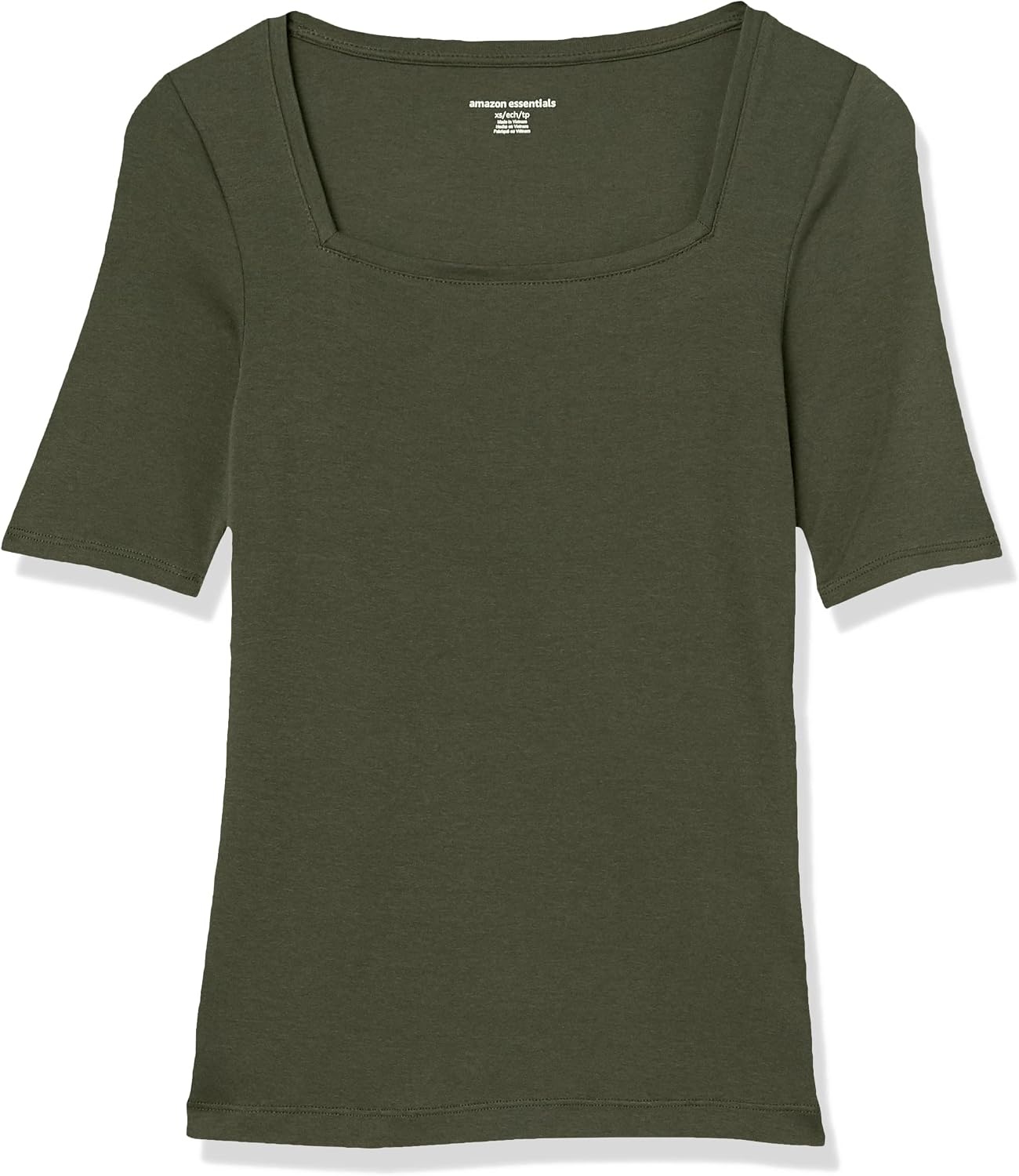 image:imageAmazon Essentials Womens Slim Fit Half Sleeve Square Neck Cotton Modal TShirtOlive