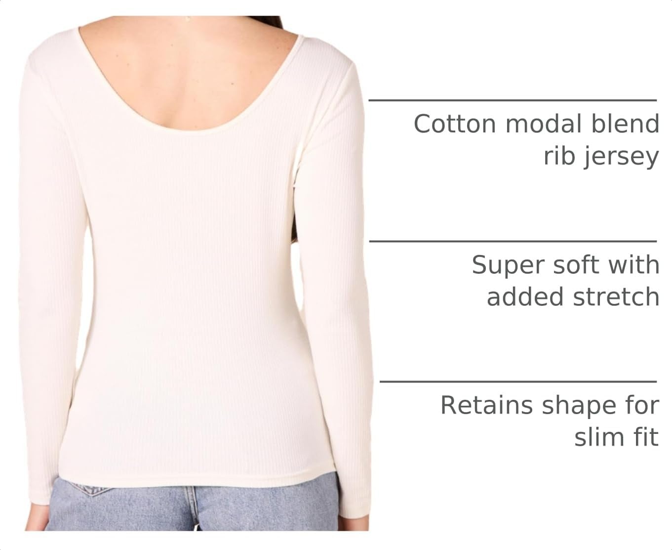image:imageAmazon Essentials Womens Slim Fit Scoop Back Long Sleeve RibKnit TShirt Soft Stretch Layer Clothes Pack of 2BlackEggshell White