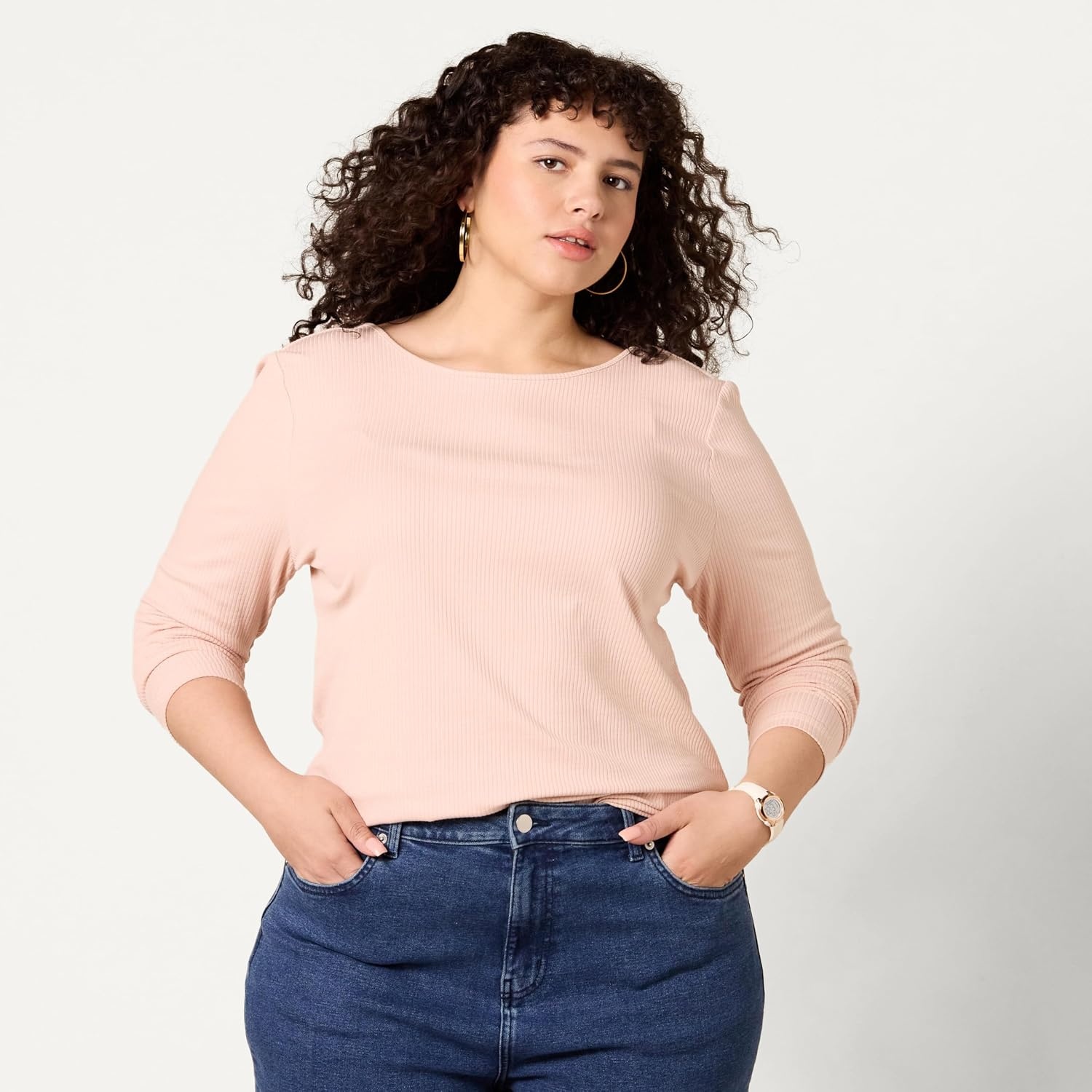 image:imageAmazon Essentials Womens Slim Fit Scoop Back Long Sleeve RibKnit TShirt Soft Stretch Layer Clothes Pack of 2BlushBurgundy