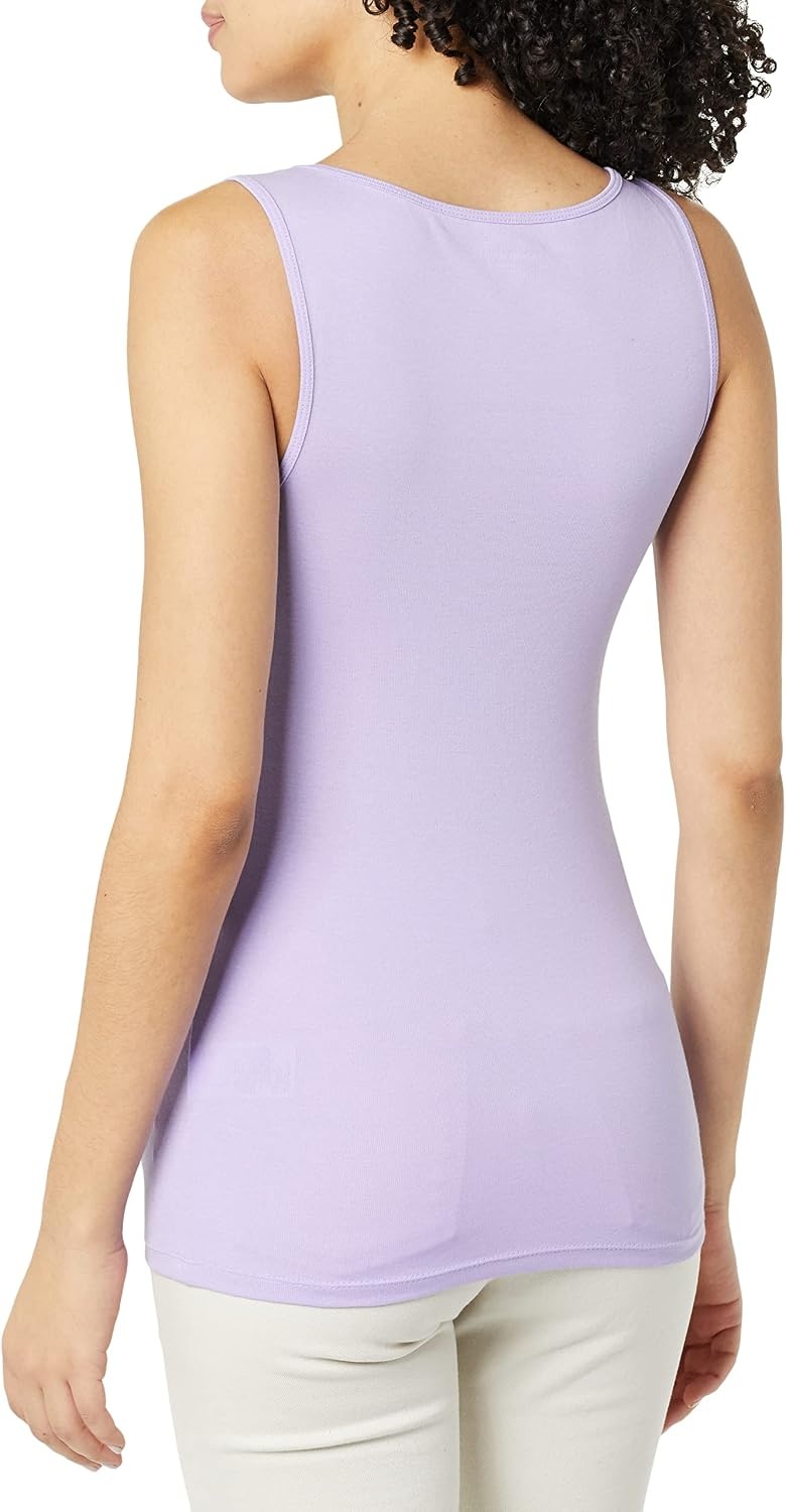image:imageAmazon Essentials Womens Slim Fit Square Neck Ribbed Tank Tops with Stretch Pack of 2Black Lavender