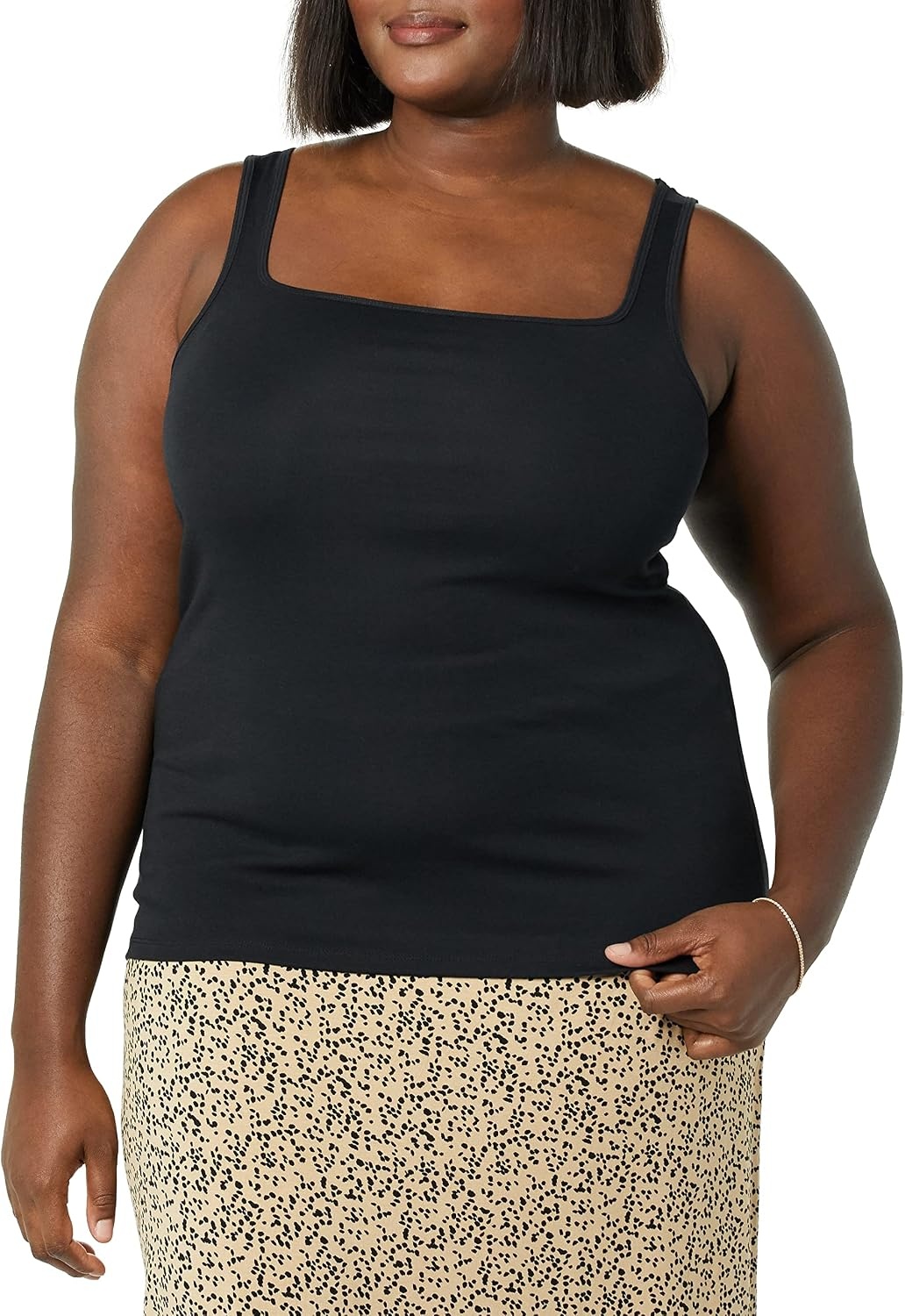 image:imageAmazon Essentials Womens Slim Fit Square Neck Ribbed Tank Tops with Stretch Pack of 2Black Lavender