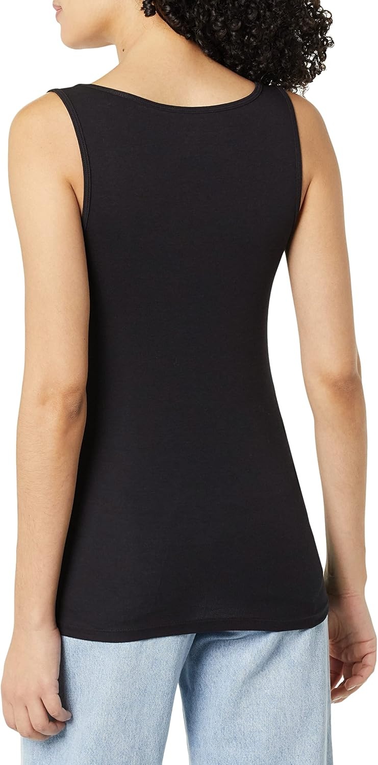 image:imageAmazon Essentials Womens Slim Fit Square Neck Ribbed Tank Tops with Stretch Pack of 2BlackBlack