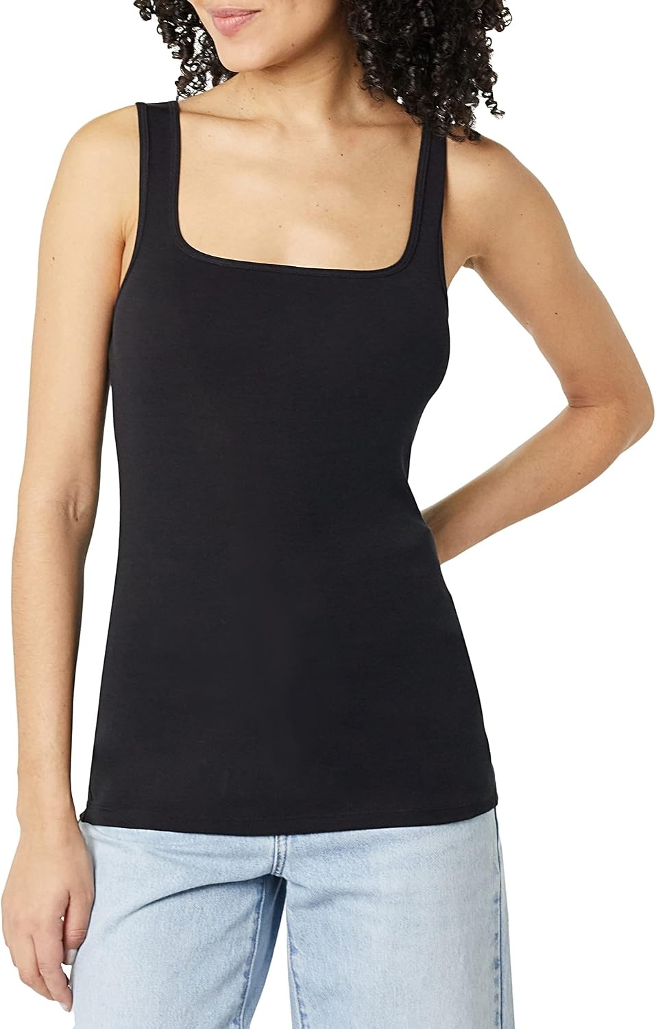 image:imageAmazon Essentials Womens Slim Fit Square Neck Ribbed Tank Tops with Stretch Pack of 2BlackBlack