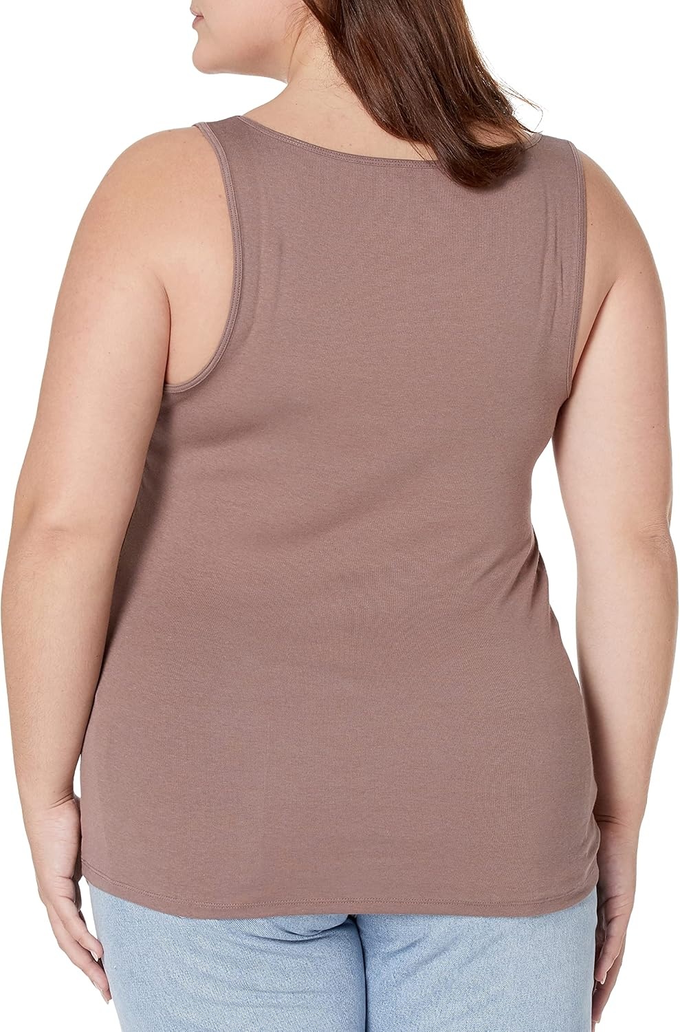 image:imageAmazon Essentials Womens Slim Fit Square Neck Ribbed Tank Tops with Stretch Pack of 2Dark BeigeDark Beige
