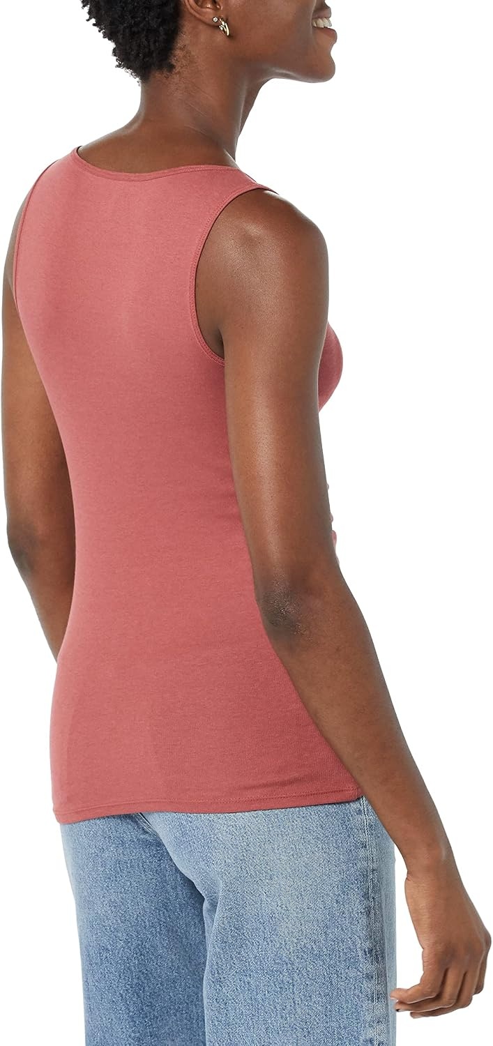 image:imageAmazon Essentials Womens Slim Fit Square Neck Ribbed Tank Tops with Stretch Pack of 2Deep BrownDeep Brown