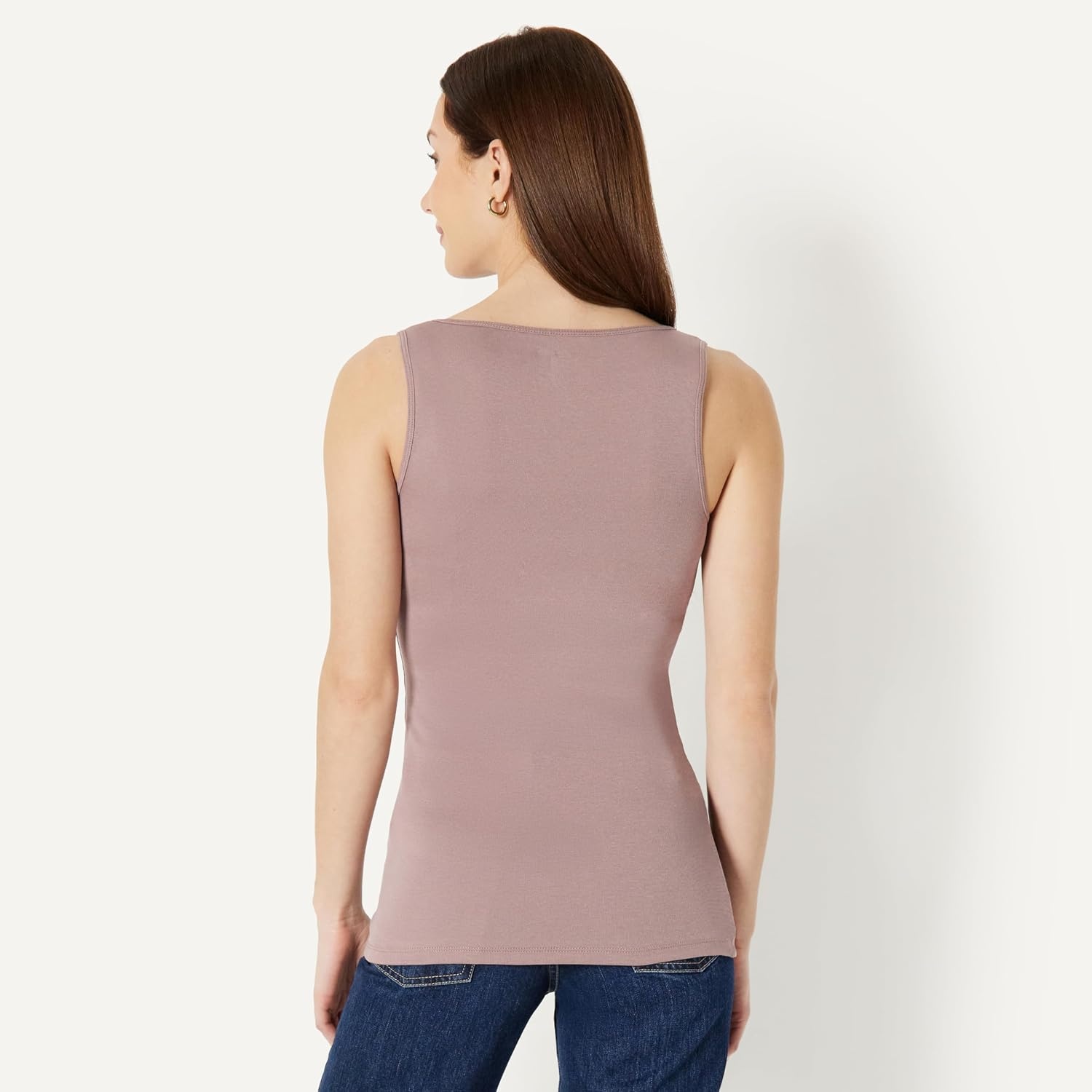 image:imageAmazon Essentials Womens Slim Fit Square Neck Ribbed Tank Tops with Stretch Pack of 2Light Beige Dark Taupe