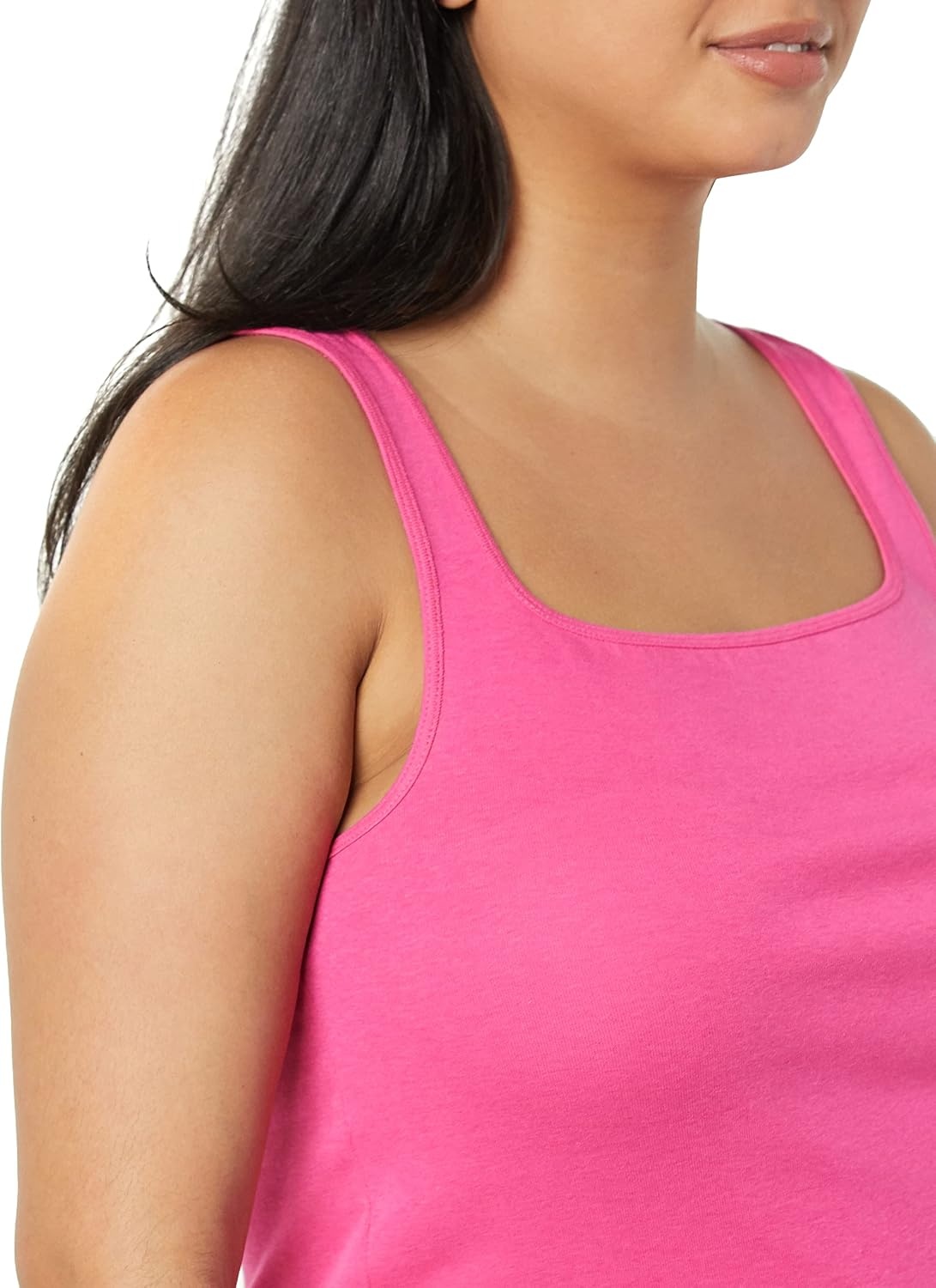 image:imageAmazon Essentials Womens Slim Fit Square Neck Ribbed Tank Tops with Stretch Pack of 2White Dark Pink