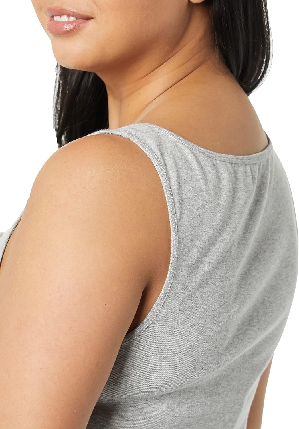 image:imageAmazon Essentials Womens Slim Fit Square Neck Ribbed Tank Tops with Stretch Pack of 2White Light Heather Grey