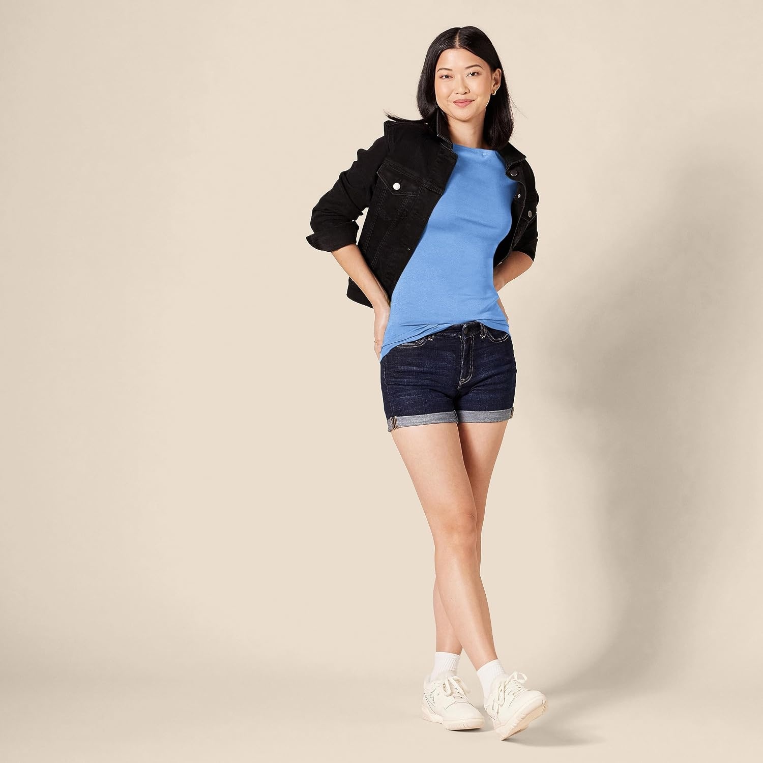image:imageAmazon Essentials Womens SlimFit 34 Sleeve Boat Neck Tops Cotton Modal TShirtBlue