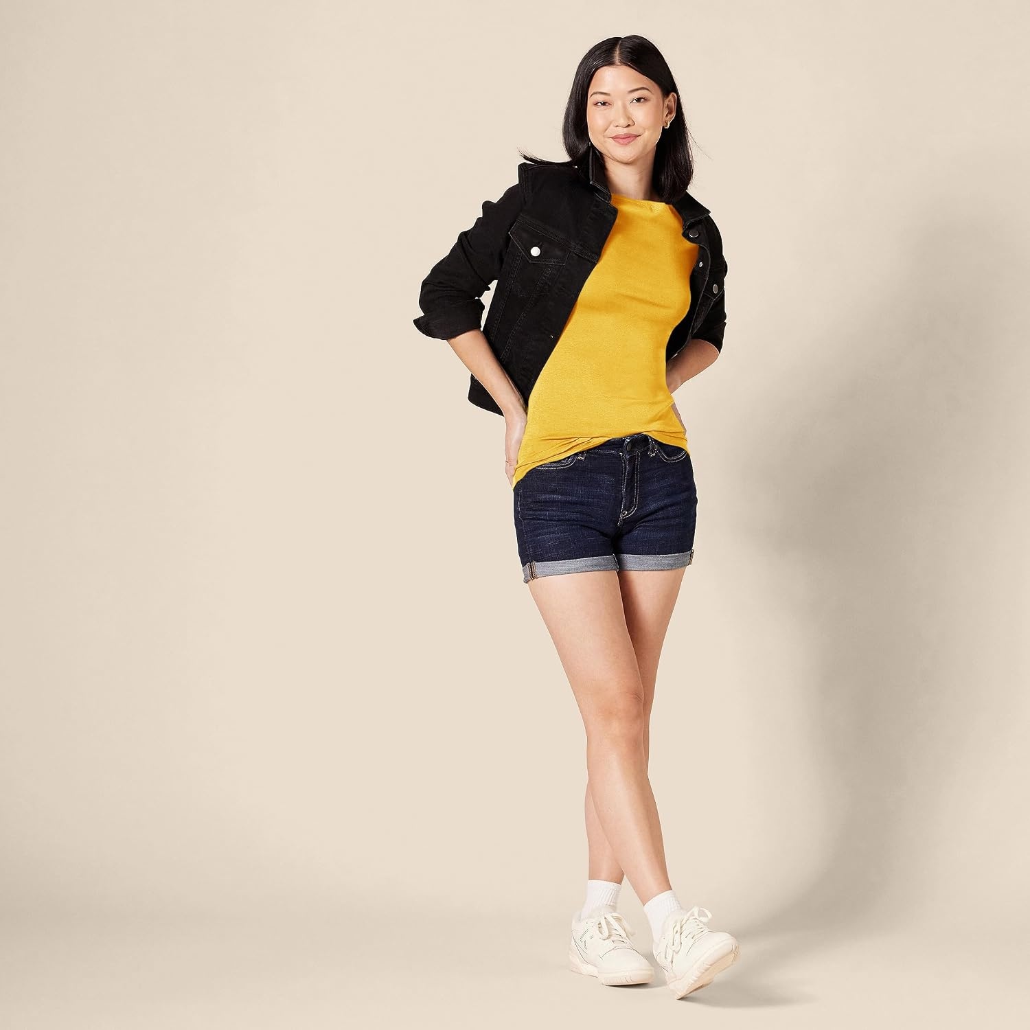 image:imageAmazon Essentials Womens SlimFit 34 Sleeve Boat Neck Tops Cotton Modal TShirtGold