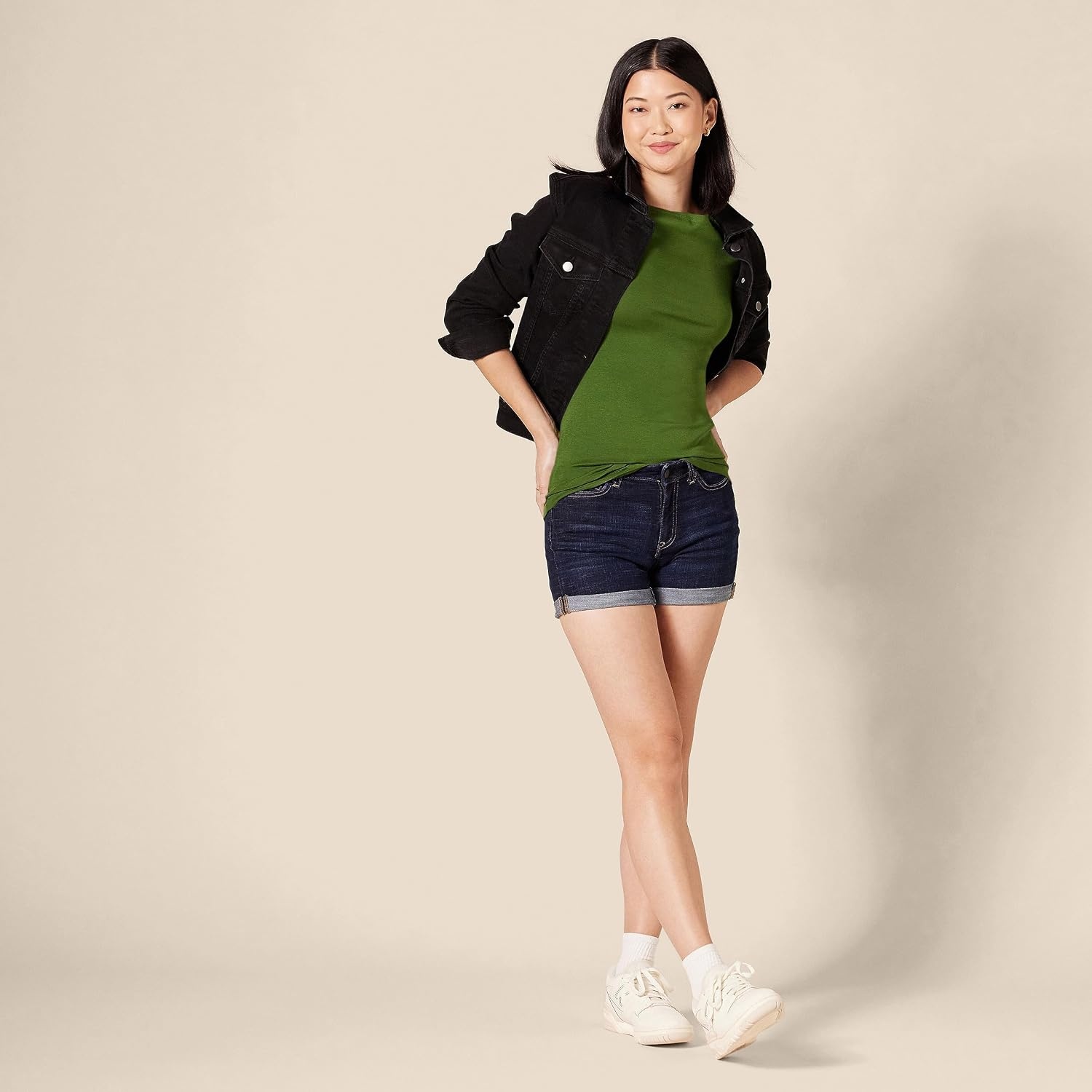 image:imageAmazon Essentials Womens SlimFit 34 Sleeve Boat Neck Tops Cotton Modal TShirtGreen