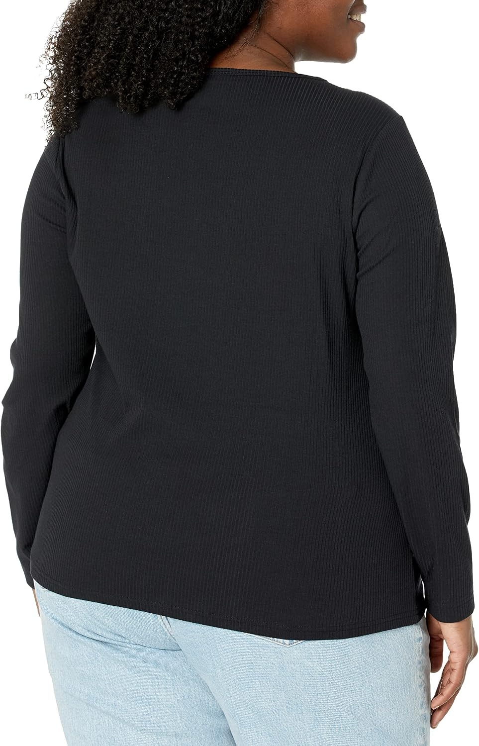 image:imageAmazon Essentials Womens SlimFit Long Sleeve Rib Knit Crew Neck Top Pack of 2Black