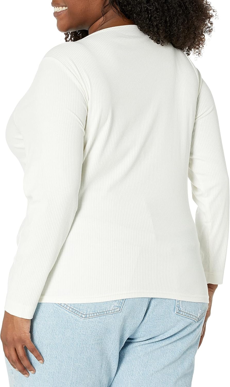 image:imageAmazon Essentials Womens SlimFit Long Sleeve Rib Knit Crew Neck Top Pack of 2Eggshell WhiteBlack