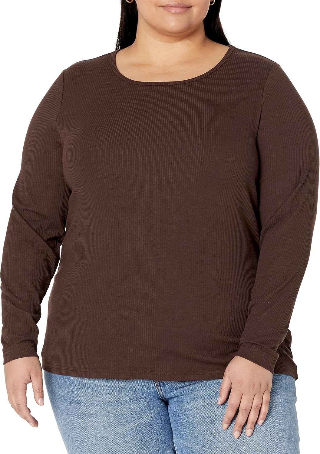 image:imageAmazon Essentials Womens SlimFit Long Sleeve Rib Knit Crew Neck Top Pack of 2Eggshell WhiteEspresso