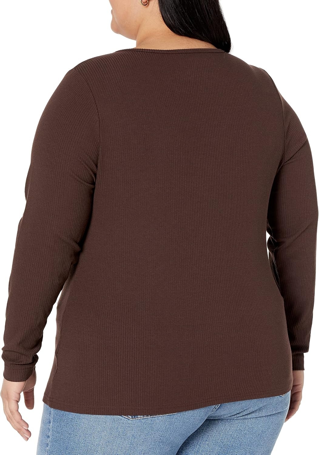 image:imageAmazon Essentials Womens SlimFit Long Sleeve Rib Knit Crew Neck Top Pack of 2Eggshell WhiteEspresso