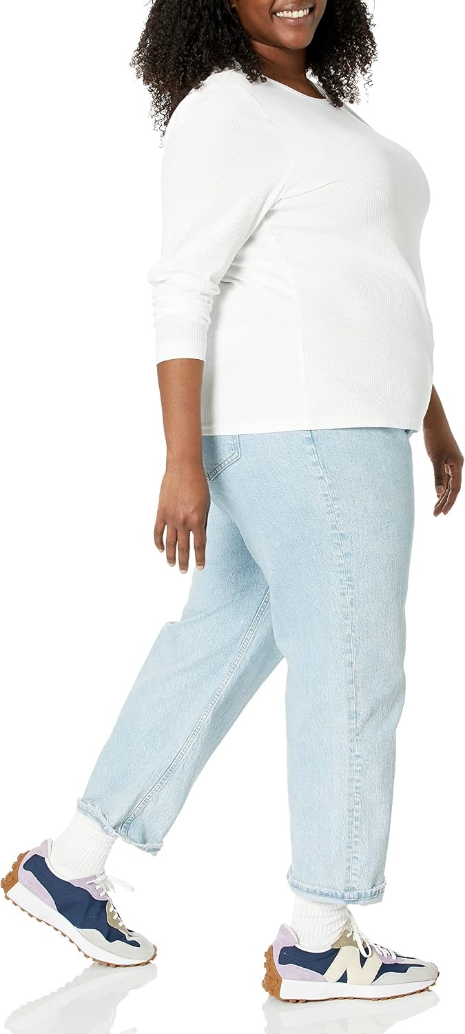 image:imageAmazon Essentials Womens SlimFit Long Sleeve Rib Knit Crew Neck Top Pack of 2White