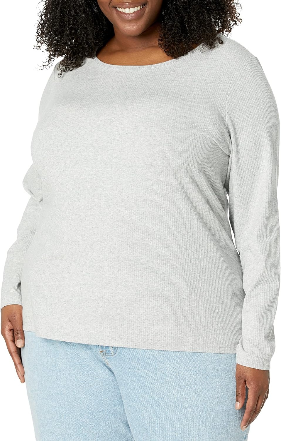 image:imageAmazon Essentials Womens SlimFit Long Sleeve Rib Knit Crew Neck Top Pack of 2WhiteGrey