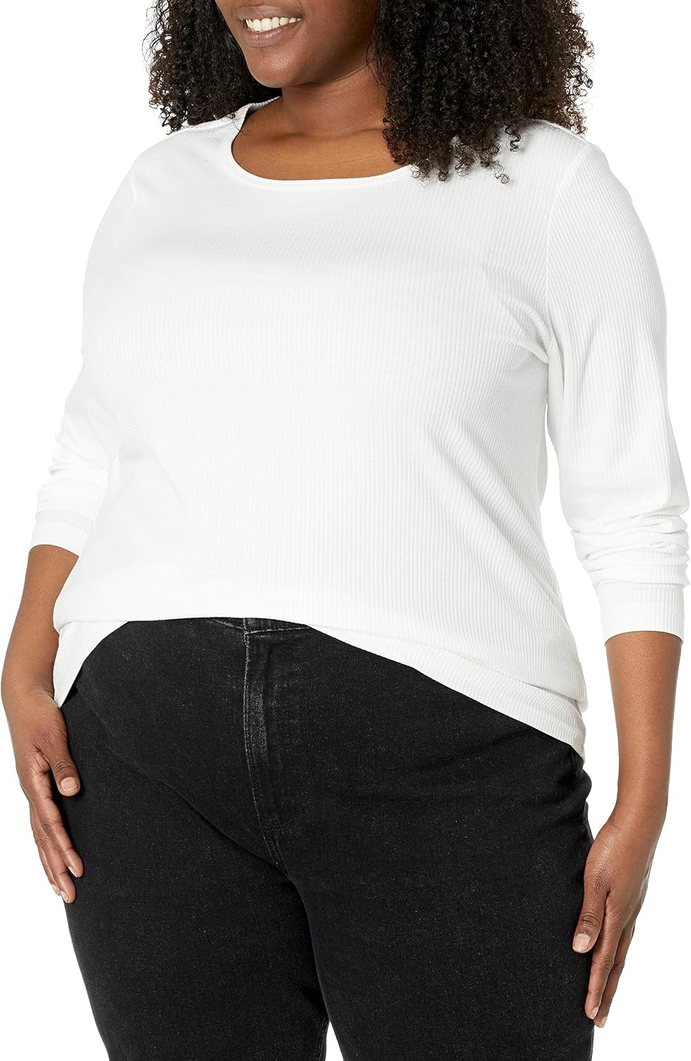 image:imageAmazon Essentials Womens SlimFit Long Sleeve Rib Knit Crew Neck Top Pack of 2WhiteNavy